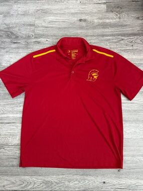 Men's Red Polo with Gold Trojan Logo
